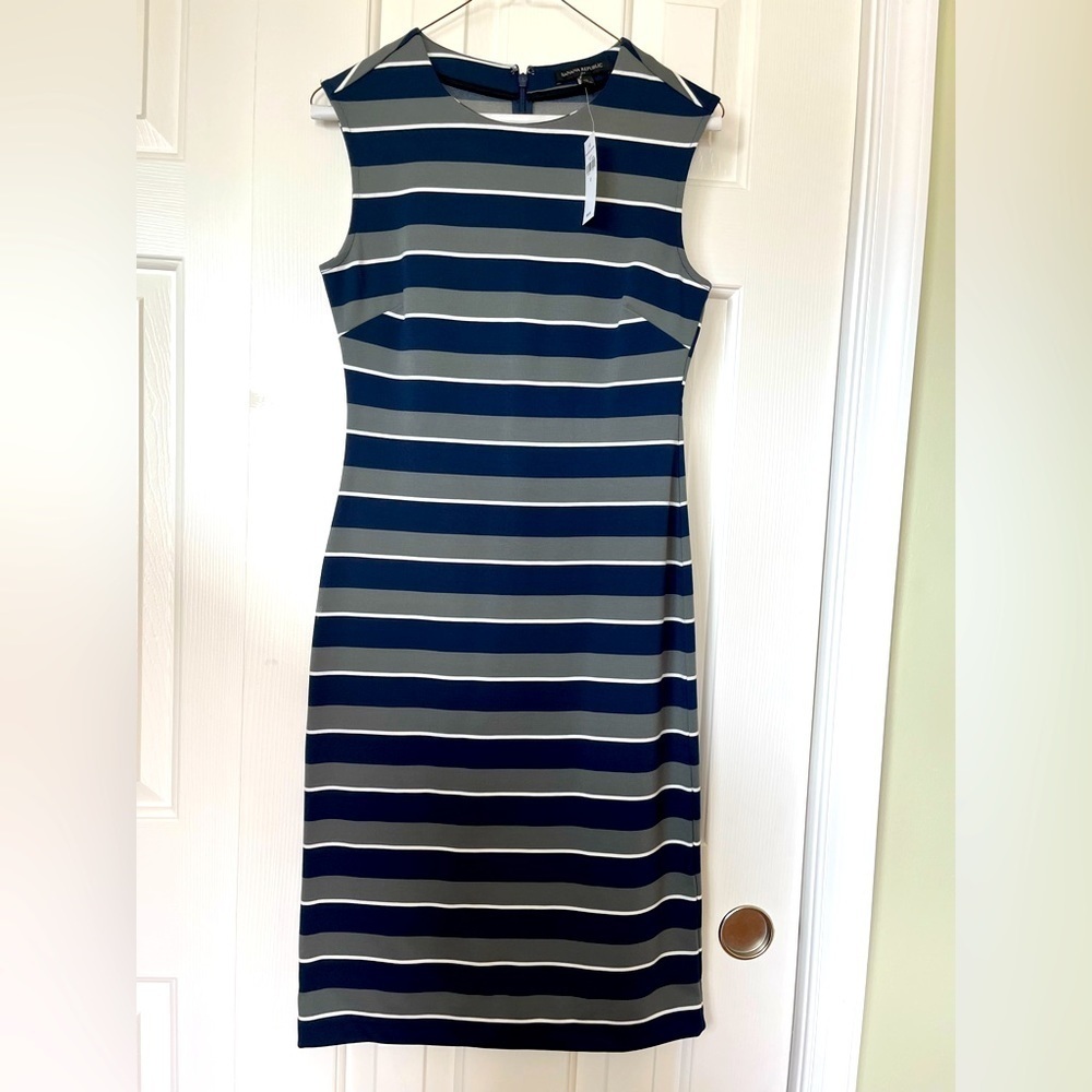BR size 0 tank dress in blue and gray stripe, NWT